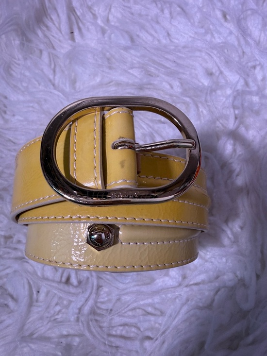 Bally Patent Yellow Leather Belt with Silver Oval Buckle size 85-34 main image 6